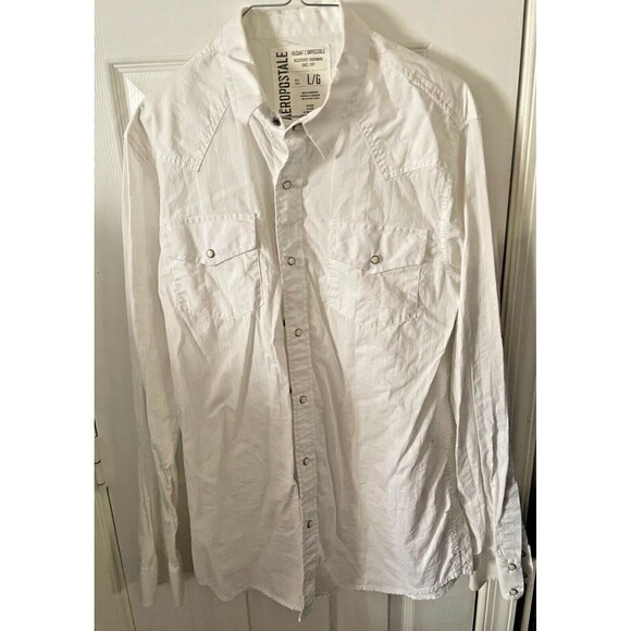 Aeropostale White Dress Shirt (Men’s Size L) • Button Down • Snap Closure EUC - Picture 1 of 7
